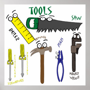 Carpenter Tools with Eyes Cartoon Art Poster