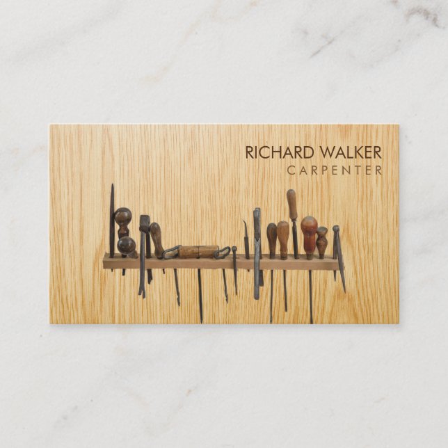 Carpenter Tools Woodworking Professional Wood Business Card (Front)
