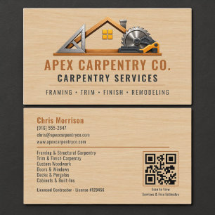 Carpenter Wood QR Code Professional Business Card