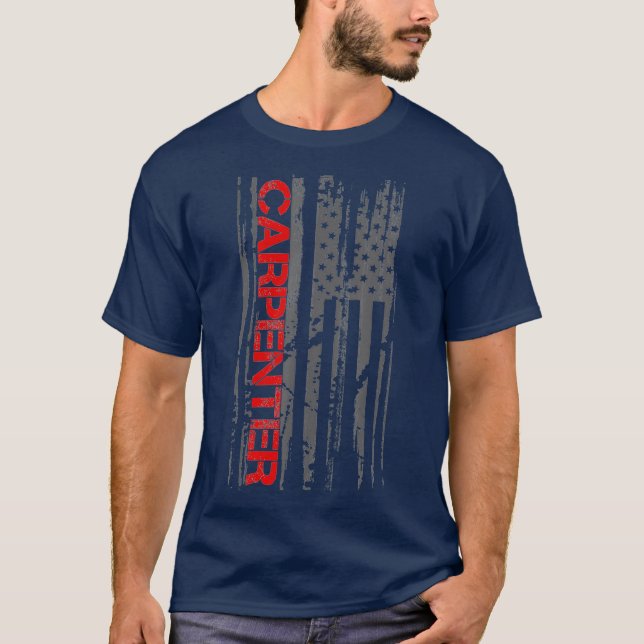 Carpenter Woodwork Patriotic American Flag T-Shirt (Front)