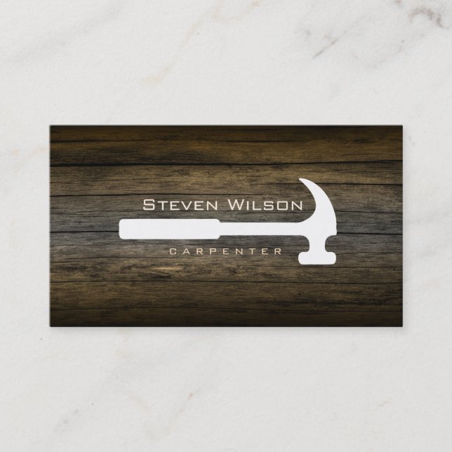 Carpenter Woodworker Professional Tool Rustic Wood Business Card (Front)