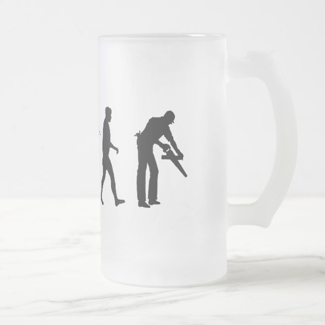 Carpenter woodworker set builder frosted glass beer mug (Right)