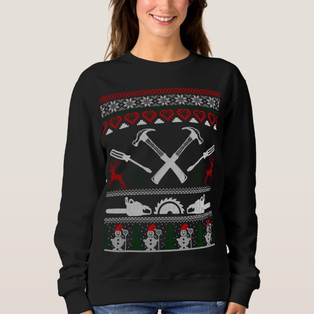 Carpenter Woodworking Ugly Christmas Sweater (Front)