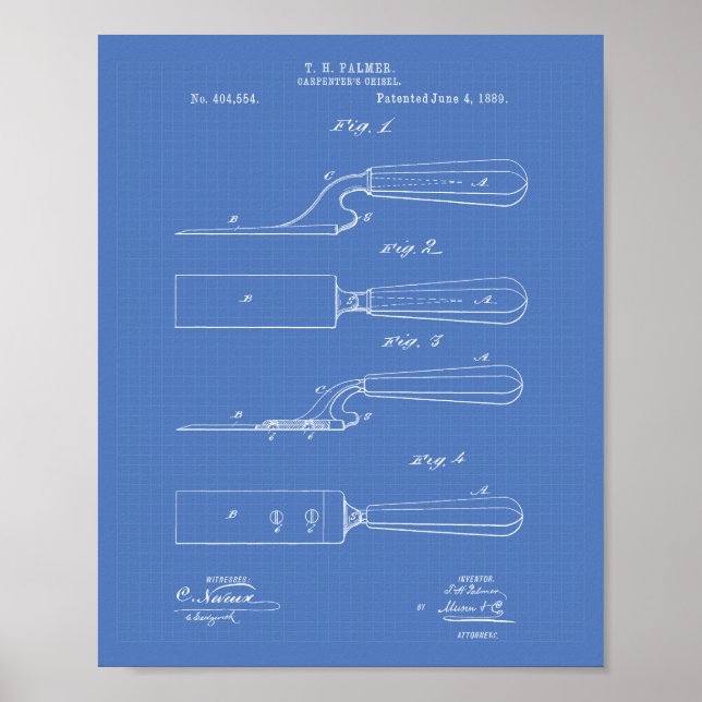 Carpenter's Chisel 1889 Patent Art Blueprint Poster (Front)