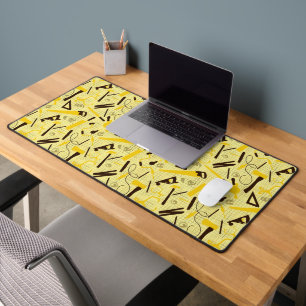 Carpenters Tools, Woodworking Yellow and Black Desk Mat