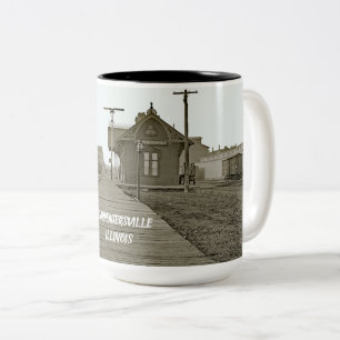 CARPENTERSVILLE ILLINOIS RAILROAD DEPOT TRAIN 1890 Two-Tone COFFEE MUG