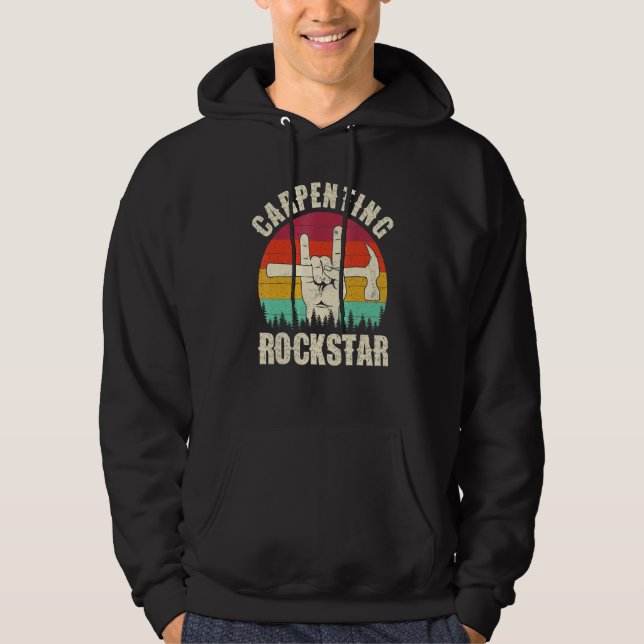 Carpenting Rockstar, Funny Carpenter Dad, Retro Wo Hoodie (Front)