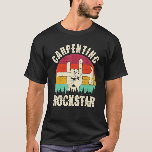 Carpenting Rockstar, Funny Carpenter Dad, Retro Wo T-Shirt (Front)