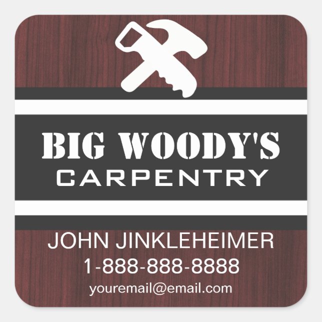 Carpentry Business Contact Square Sticker (Front)