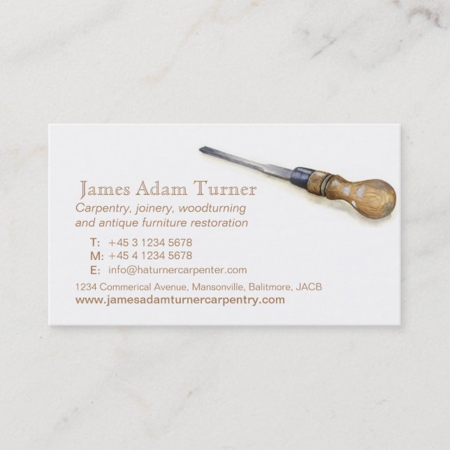 Carpentry carpenter chisel art business card (Front)