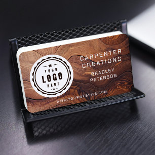 Carpentry Construction Wood Grain Logo QR Code Business Card