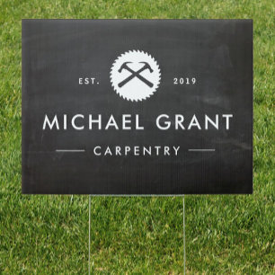 Carpentry Hammer and Saw Construction Logo Garden Sign