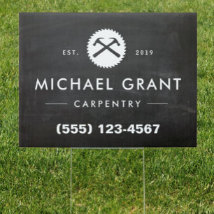 Carpentry Hammer and Saw Construction Logo Garden Sign