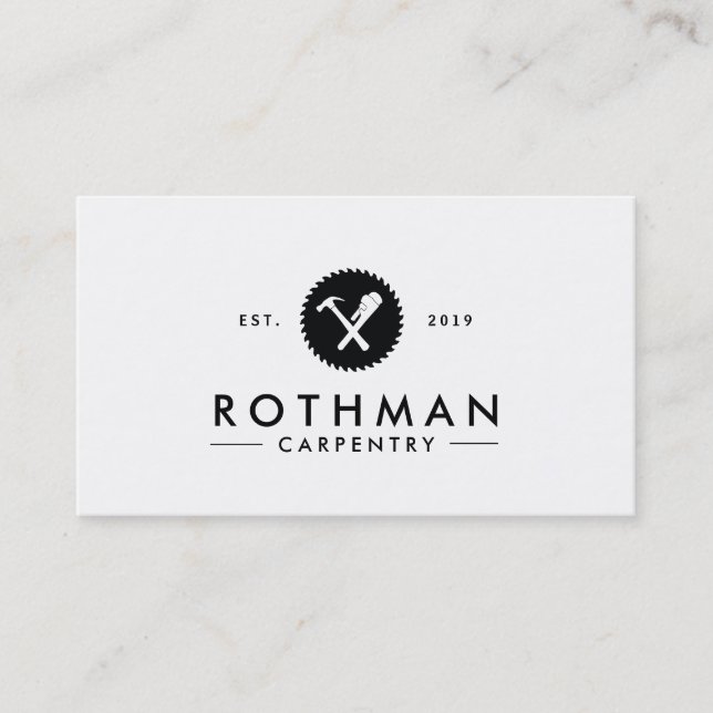 Carpentry Hammer , Pipe Wrench, Round Saw Logo Business Card (Front)