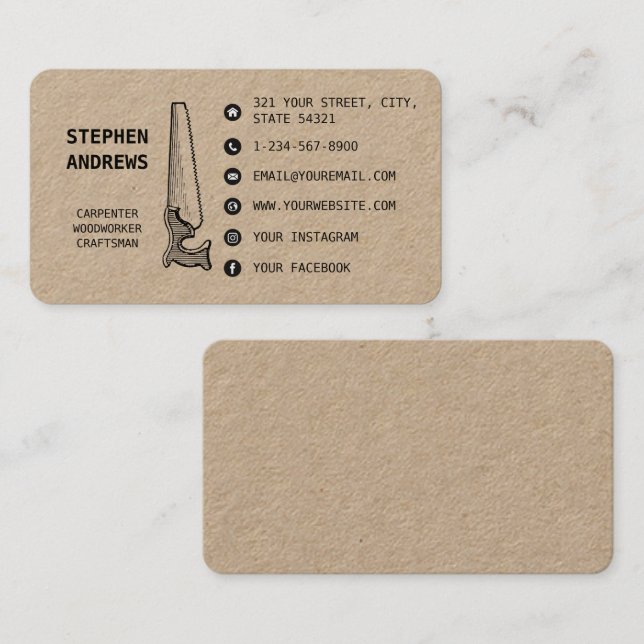 Carpentry Handyman Professional Social Media Icons Business Card (Front/Back)