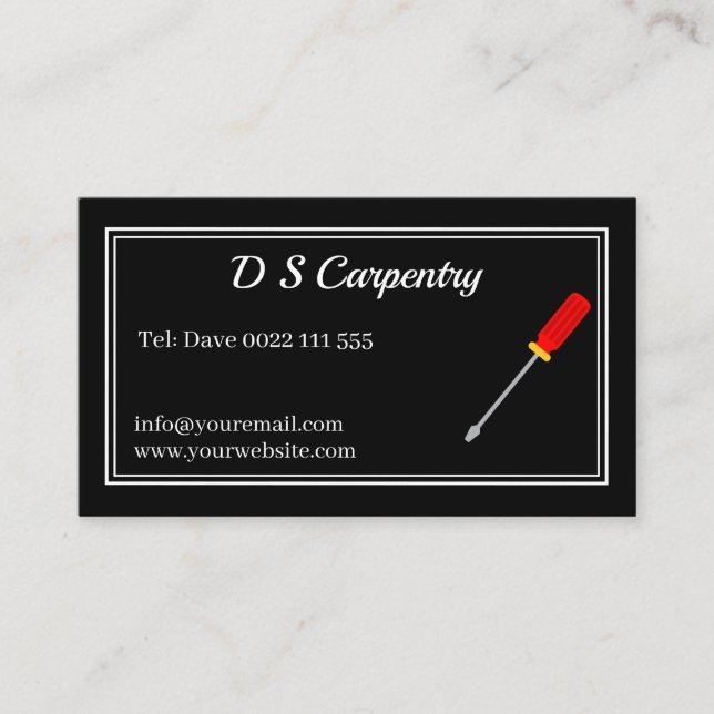 Carpentry Screwdriver Black Business Card (Front)