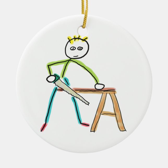 Carpentry Stickman Ceramic Tree Decoration (Front)