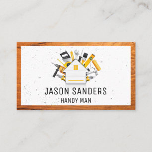 Carpentry Tools and Home Icon   Wood Frame Business Card