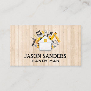 Carpentry Tools and Home Icon   Wood Slats Business Card