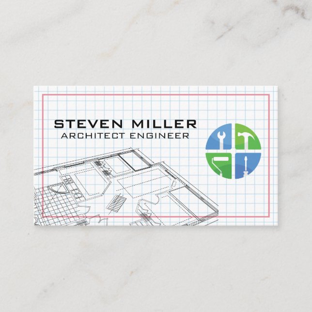 Carpentry Tools | Architect Logo | Grid Lines Business Card (Front)