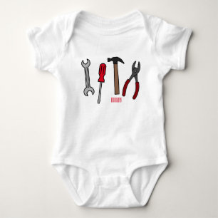 Carpentry tools cartoon illustration  baby bodysuit