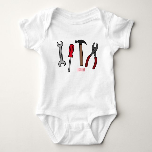 Carpentry tools cartoon illustration  baby bodysuit (Front)
