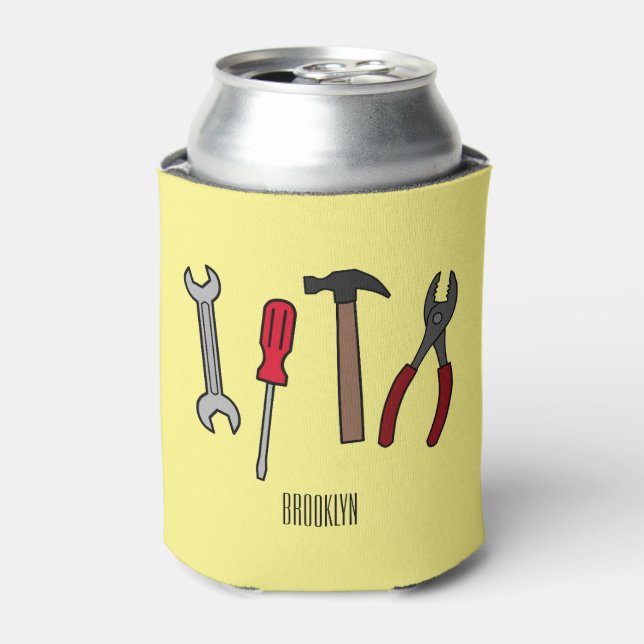 Carpentry tools cartoon illustration  can cooler (Can Front)