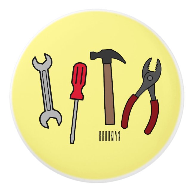 Carpentry tools cartoon illustration  ceramic knob (Front)