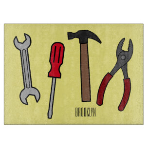 Carpentry tools cartoon illustration cutting board