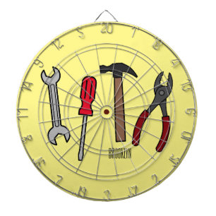 Carpentry tools cartoon illustration dartboard