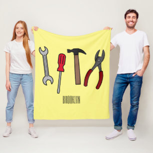 Carpentry tools cartoon illustration  fleece blanket