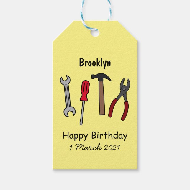 Carpentry tools cartoon illustration gift tags (Front)