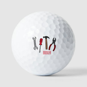 Carpentry tools cartoon illustration  golf balls