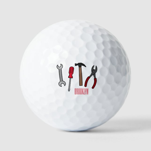 Carpentry tools cartoon illustration  golf balls (Front)