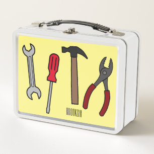 Carpentry tools cartoon illustration metal lunch box