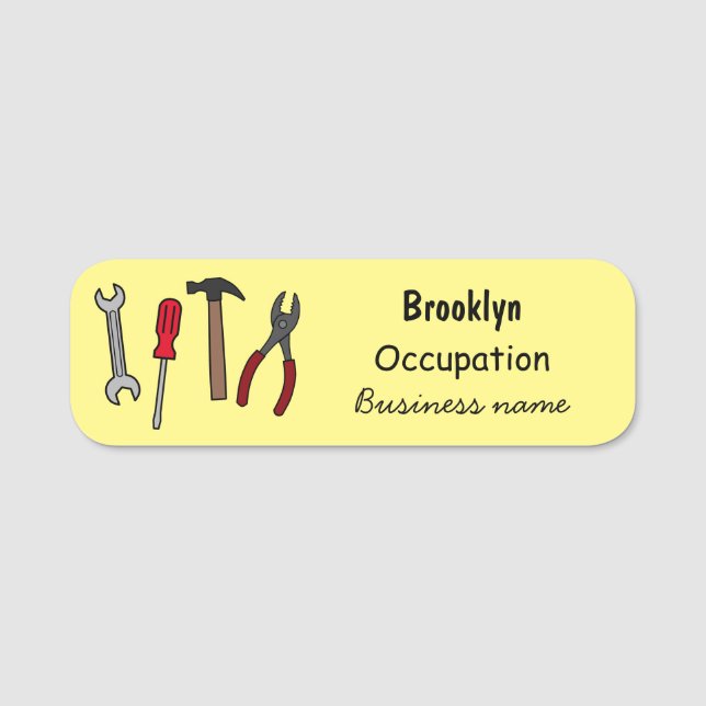 Carpentry tools cartoon illustration name tag (Front)