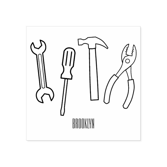 Carpentry tools cartoon illustration rubber stamp (Imprint)