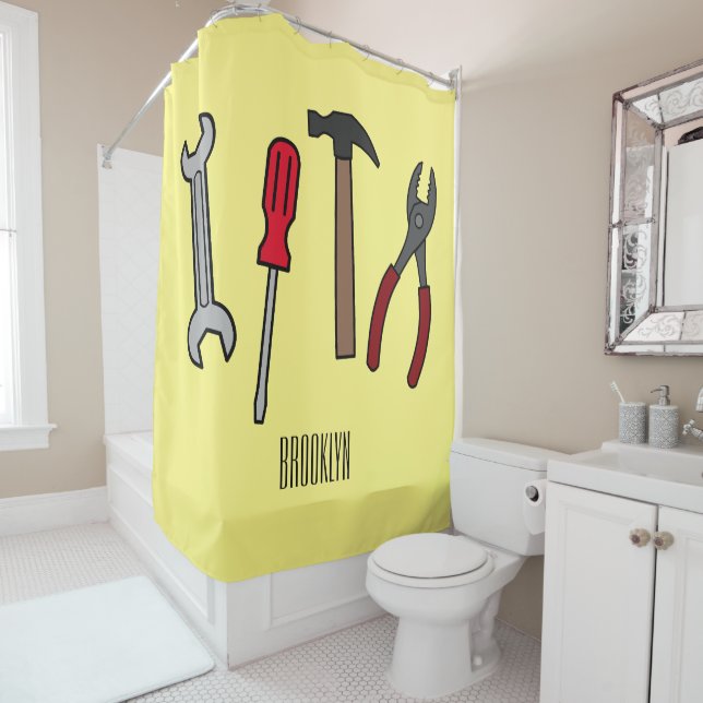 Carpentry tools cartoon illustration  shower curtain (In Situ)