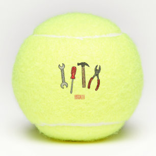 Carpentry tools cartoon illustration tennis balls