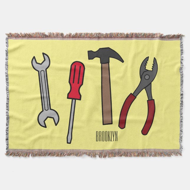 Carpentry tools cartoon illustration  throw blanket (Front)