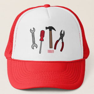 Carpentry tools cartoon illustration trucker hat