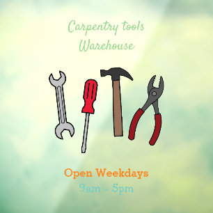 Carpentry tools cartoon illustration window cling