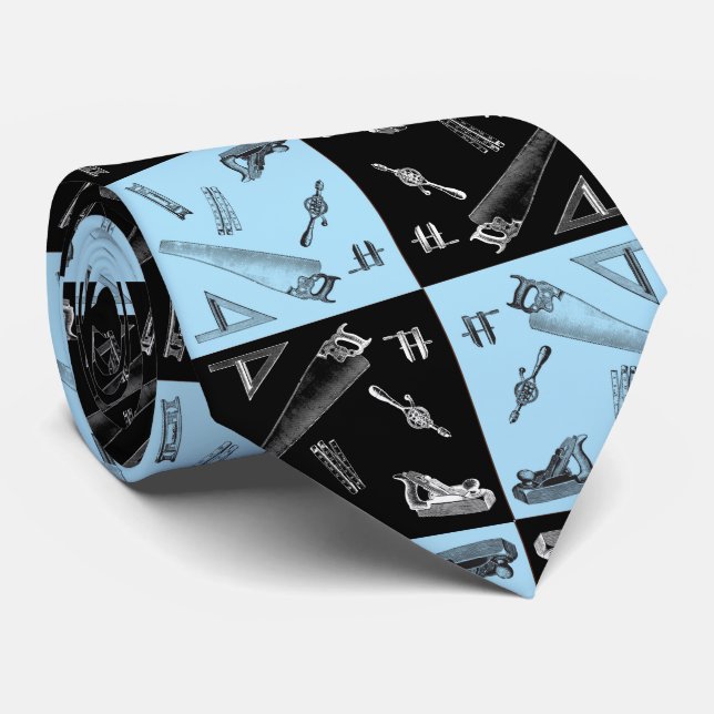 Carpentry Tools in Blue and Black Tiles Tie (Rolled)