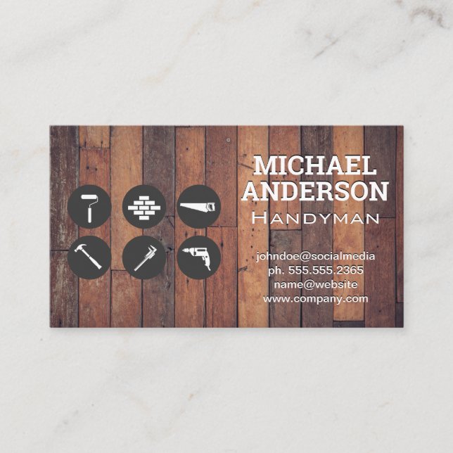 Carpentry Tools | Wood Boards Business Card (Front)
