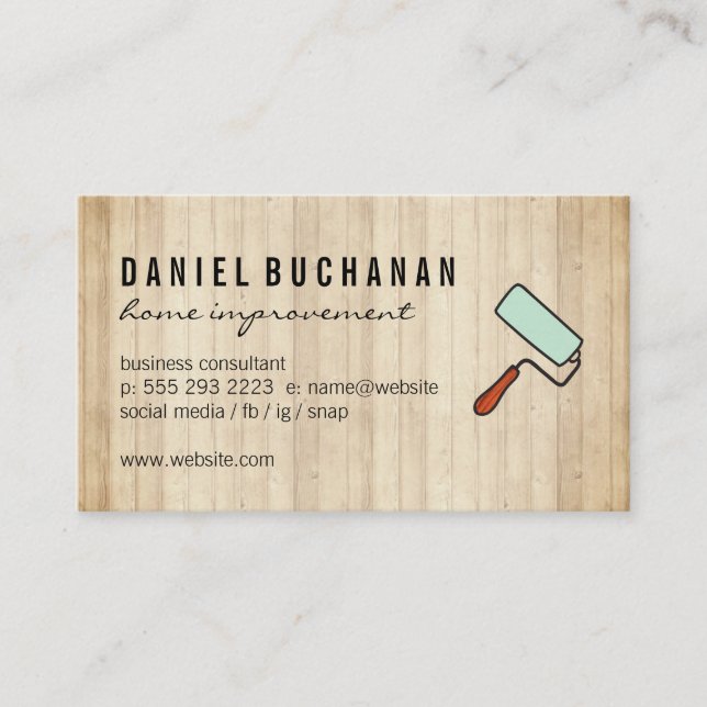 Carpentry Wood Paint Roller Business Card (Front)