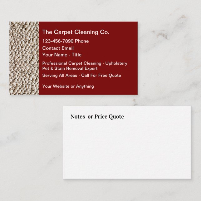 Carpet Cleaning Services With Quote Space Business Card (Front/Back)