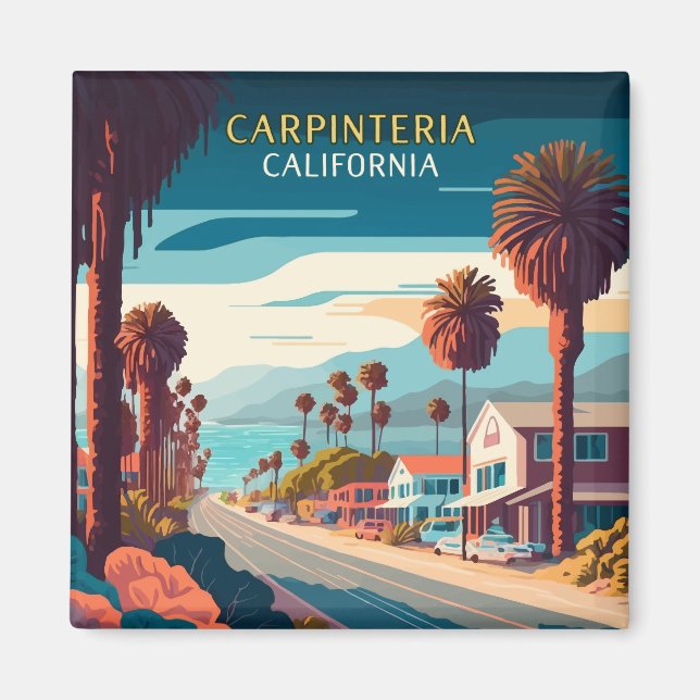 Carpinteria California Sunset Palm Trees Retro  Magnet (Front)