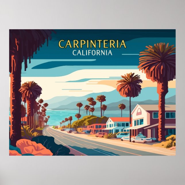 Carpinteria California Sunset Palm Trees Retro Poster (Front)