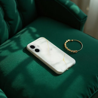 Carrara Gold Marble Abstract - Luxe Veins iPhone 16 Case