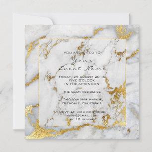 Carrara Marble White Gray Golden Frame Lux Event Invitation